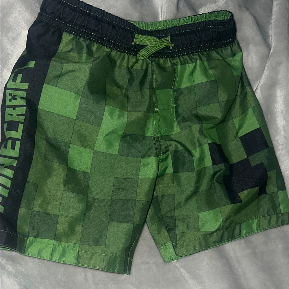 Minecraft Kids Pixelated Green Swim Trunks